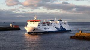 MV Hrossey sails into Aberdeen Harbour.
