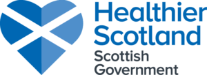 Healthier Scotland logo with Scotland flag featured in a heart shape